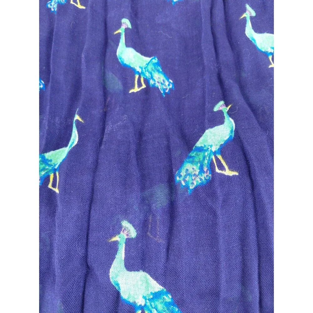 Peacock Print Navy Blue Scarf Teal Gold Wrap Boho Gift